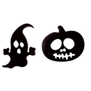 Spooky Black Stainless Steel Ghost & Pumpkin Stud Earrings